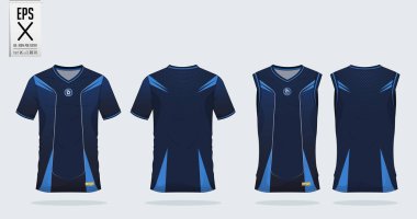 Mavi çizgili desen t-shirt spor tasarım şablonu futbol forma, futbol takımı ve tank top basketbol forması için. Spor üniforma ön ve arkadan görünüm. Tshirt spor kulübü için sahte. Vektör çizim.
