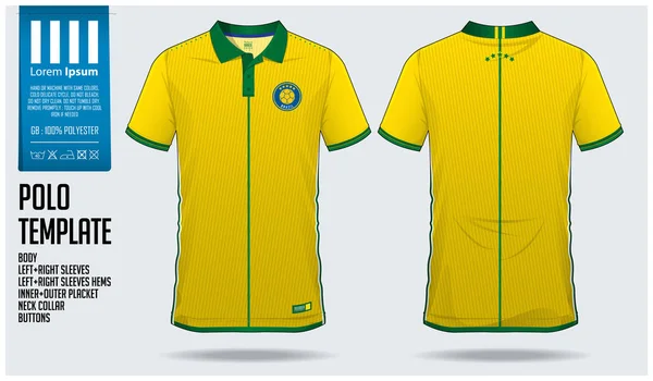 Brasilianisches Team Polo Shirt Sport Template Design Für Fußballtrikots Fußballkleidung — Stockvektor