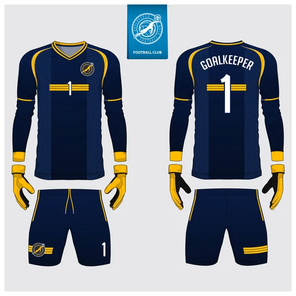 Kaleci Forması Futbol Takımı Mavi Uzun Kollu Jersey Kaleci Eldiveni — Stok Vektör