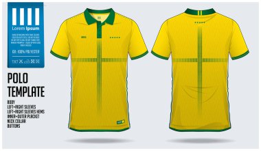 Brezilya ekibi Polo t-shirt spor şablon tasarım futbol forma, futbol takımı veya spor giyim için. Klasik yaka Spor üniforma önünde görüntülemek ve arka görünüm. T-shirt spor kulübü için alay et. Vektör çizim.