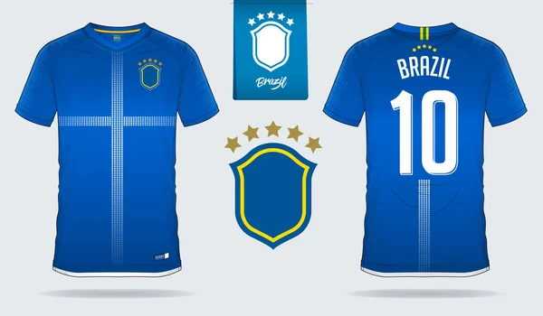 Futbol Jersey Veya Futbol Takımı Şablon Tasarım Brezilya Milli Futbol — Stok Vektör