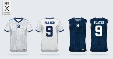 Nokta kare desen spor gömlek tasarım şablonu futbol forma, futbol takımı ve tank top basketbol forması için. Spor üniforma ön ve arkadan görünüm. T gömlek spor kulübü için sahte. Vektör çizim.