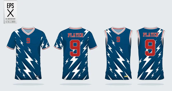 Blaues Trikot Mit Thunderbolt Muster Design Vorlage Für Fußballtrikots Fußballtrikots — Stockvektor