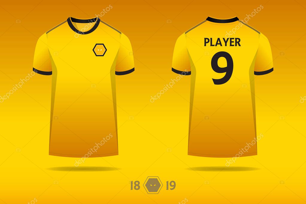 Soccer jersey, football kit, t-shirt sport  template design for English football club. Football t-shirt mock up. Front and back view soccer uniform. Minimal logo design. Vector Illustration.