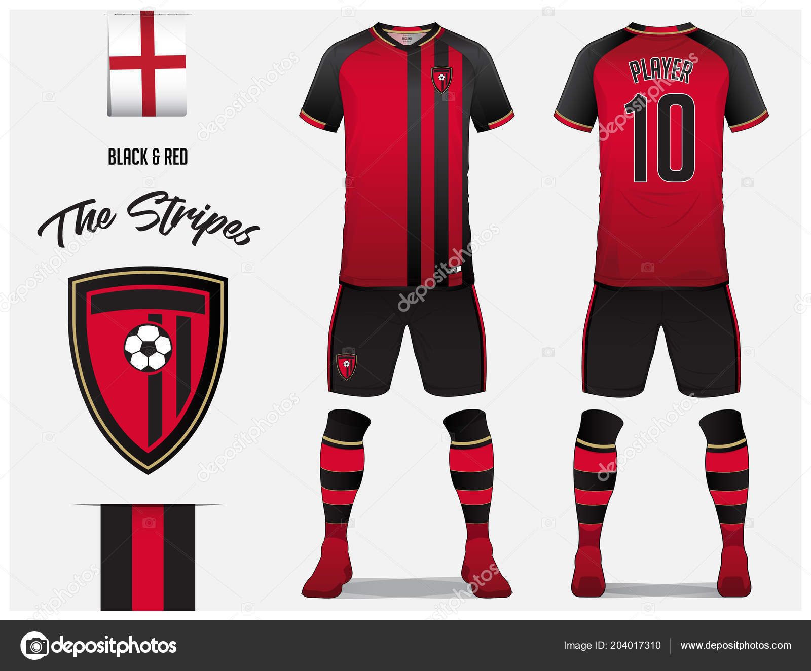Blank Black Soccer Uniform Template On White Background Stock