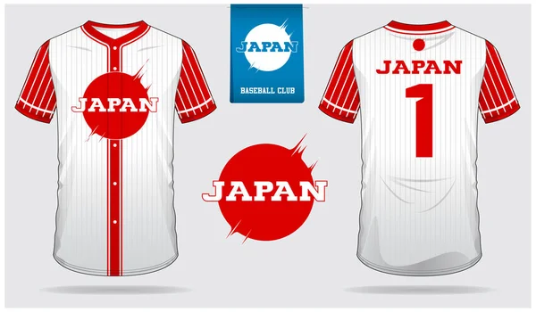 Japan Baseball jersey, sport uniform, raglan t-shirt sport, short, sock template. Baseball t-shirt mock up. Front and back view baseball uniform. Flat baseball logo on blue label. Vector Illustration.