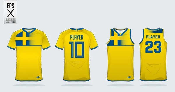 Blau Gelbes Shirt Design Vorlage Für Fußballtrikot Fußballset Und Tank — Stockvektor