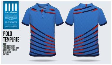 Mavi Polo t-shirt spor şablon tasarım futbol forma, futbol takımı veya spor giyim için. Spor üniforma önünde görüntülemek ve arka görünüm. T-shirt spor kulübü için alay et. Vektör çizim.