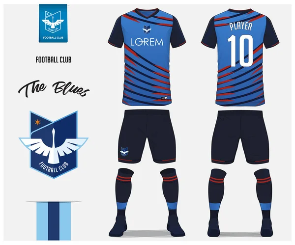 Fotboll Jersey Eller Fotboll Kit Malldesign För Football Club Blå — Stock vektor