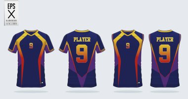 Mavi t-shirt spor tasarım şablonu futbol forma, futbol takımı ve tank top basketbol forması için. Spor üniforma ön ve arkadan görünüm. Spor gömlek spor kulübü için sahte. Vektör çizim.