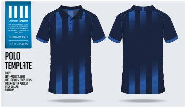 Mavi polo t-shirt spor şablon tasarım için futbol forma, futbol takımı veya spor gömlek. Spor üniforma önünde görüntülemek ve arka görünüm. T-shirt spor kulübü için alay et. Vektör çizim.