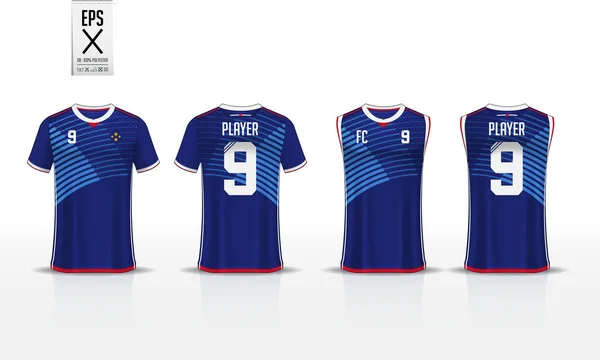 Μπλε Λωρίδα Μοτίβο Shirt Αθλητισμού Πρότυπο Σχεδιασμού Για Ποδόσφαιρο Φανέλα — Διανυσματικό Αρχείο