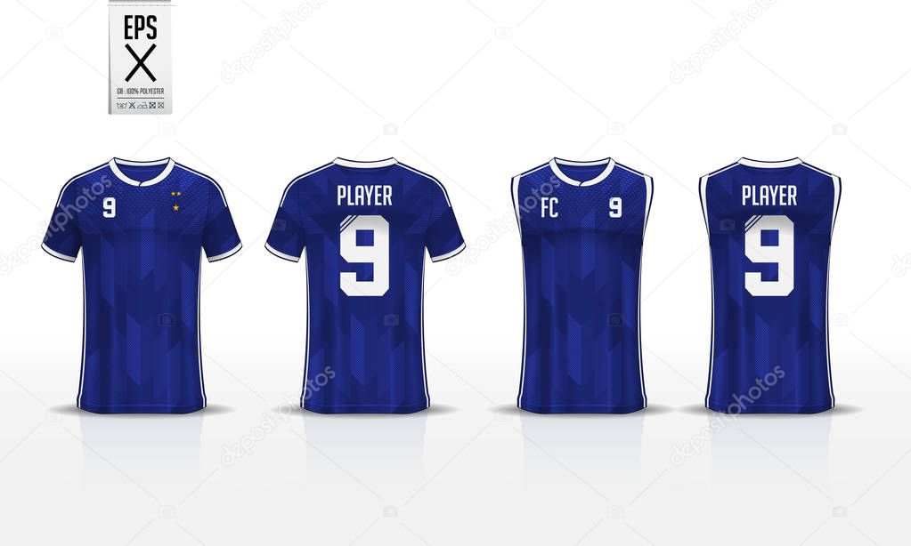 Blue stripe pattern t-shirt sport template design for soccer jersey, football kit and tank top for basketball jersey. Sport uniform in front and back view. Sport shirt mock up for sport club. Vector Illustration.
