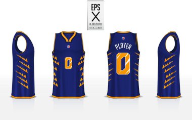 Basketball uniform template design for basketball club. Tank top t-shirt mockup for basketball jersey. Front view, back view and side view basketball shirt. Vector Illustration. clipart