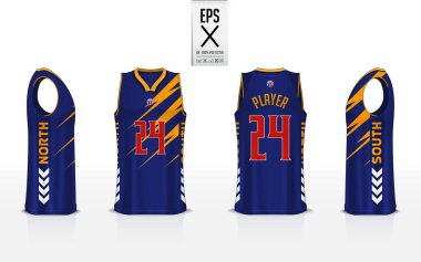 Basketball uniform template design for basketball club. Tank top t-shirt mockup for basketball jersey. Front view, back view and side view basketball shirt. Vector Illustration. clipart