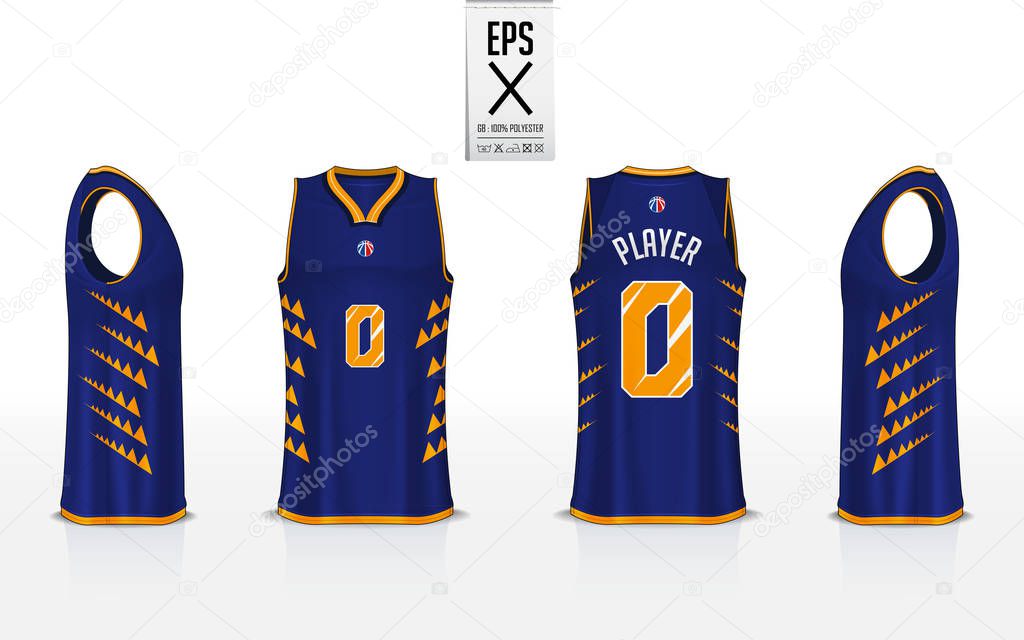 Basketball uniform template design for basketball club. Tank top t-shirt mockup for basketball jersey. Front view, back view and side view basketball shirt. Vector Illustration.