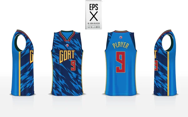 Basketbol basketbol kulübü için tek tip şablon tasarım. Kolsuz tişört mockup basketbol forması için. Önden görünüm, arkadan görünüm ve yan görünümü basketbol forması. Vektör çizim.