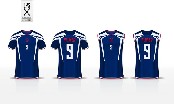 Μπλε Shirt Σχεδιασμός Πρότυπο Αθλητισμού Για Ποδόσφαιρο Φανέλα Σετ Ποδοσφαίρου — Διανυσματικό Αρχείο