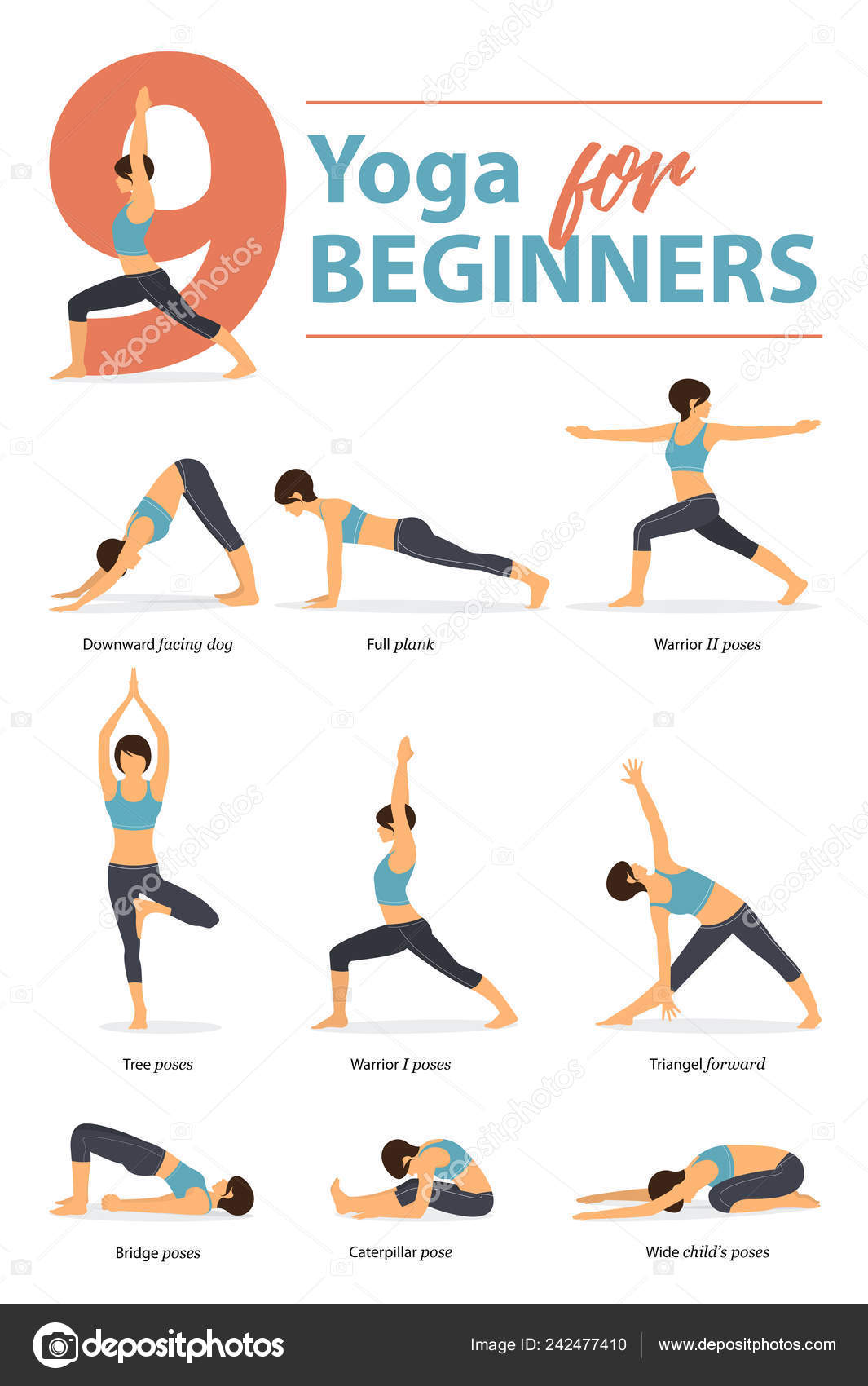 Set Yoga Postures Female Figures Infographic Yoga Poses Beginners Flat  Stock Vector by ©tond.ruangwit@gmail.com 242477410