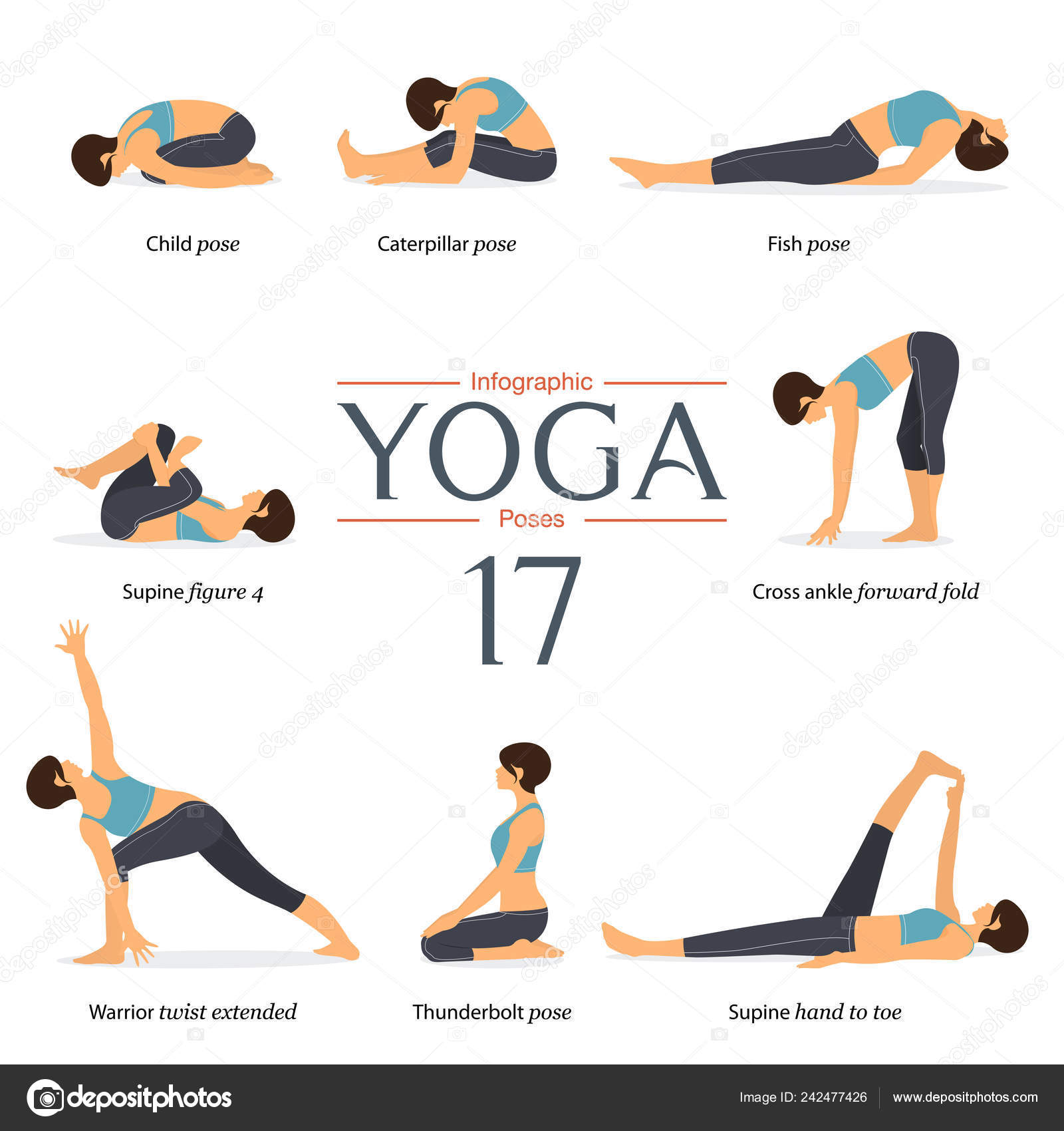 12 yoga poses for sculpted shoulders Royalty Free Vector