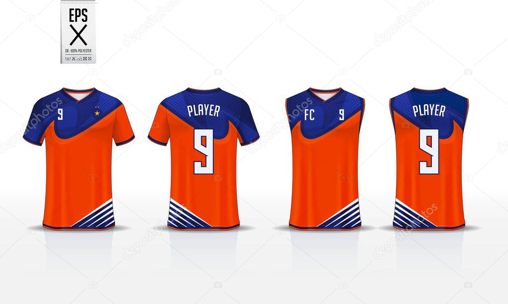 T-shirt sport template design for soccer jersey, football kit and tank top for basketball jersey. Sport uniform in front and back view. Sport shirt mock up for sport club. Vector Illustration.