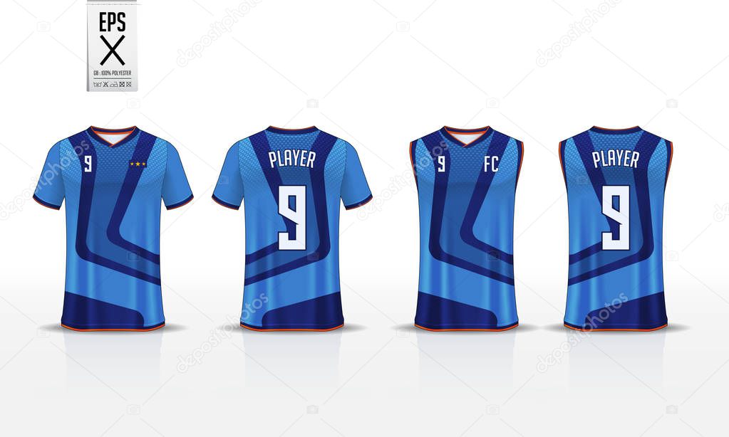 T-shirt sport template design for soccer jersey, football kit and tank top for basketball jersey. Sport uniform in front and back view. Sport shirt mock up for sport club. Vector Illustration.