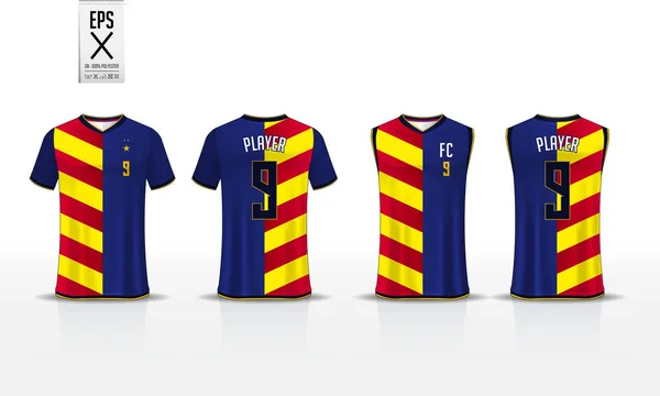 T-shirt sport malldesign för fotboll jersey, fotboll kit och linne för basket jersey. Sport uniformen fram och bakifrån. Sport skjorta mock upp för sport club. Vektorillustration. — Stock vektor