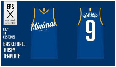 Basketbol tek tip şablon tasarım basketbol kulübü için en az tarzında. Kolsuz tişört mockup basketbol forması için. Önden Görünüm, arkadan görünüm basketbol forması. Vektör çizim.
