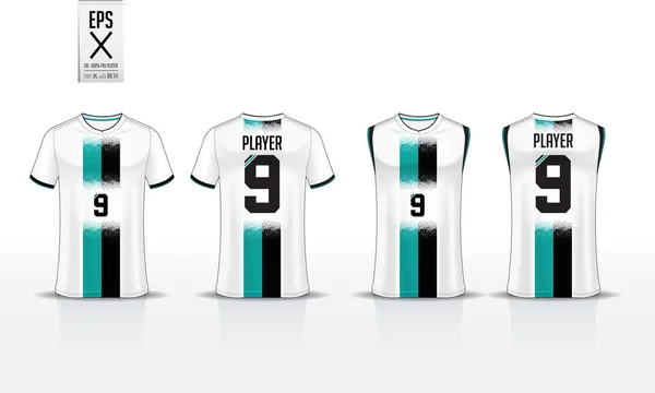 T-shirt sport mockup malldesign för fotboll jersey, fotboll kit och linne för basket jersey. Sport uniformen fram och bakifrån. Sport skjorta mall för sport club. Vektorillustration. — Stock vektor