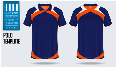Polo t-shirt mockup şablon tasarım futbol forma, futbol takımı veya spor giyim için. Spor üniforma önünde görüntülemek ve arka görünüm. T-shirt spor kulübü için alay et. Kumaş deseni. Vektör çizim.