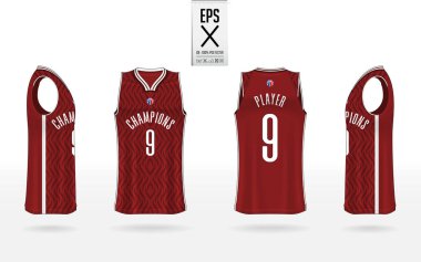 Basketbol Tekdüzen mockup basketbol kulübü tasarım şablonu. Kolsuz tişört mockup basketbol forması için. Önden Görünüm, arkadan görünüm ve yan görünümü basketbol forması. Vektör çizim.