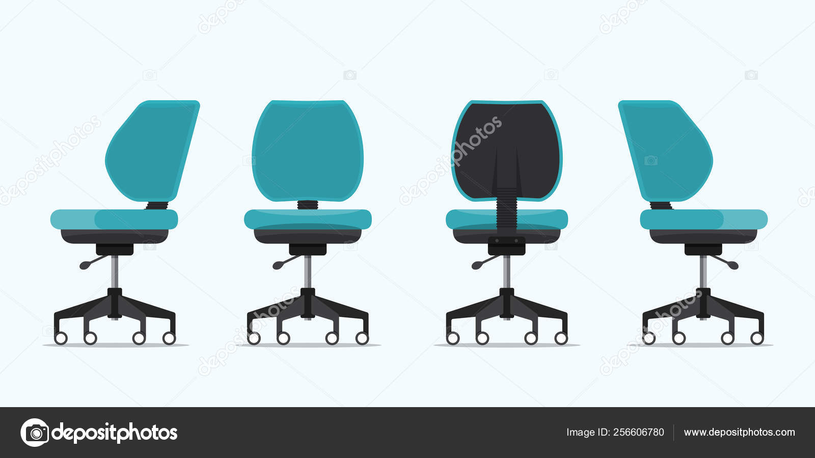 office chair or desk chair in various points of view armchair or stool in  front back side view blue furniture for interior in flat design vector