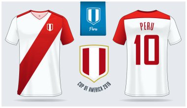 Peru Milli Futbol takımı için futbol forması veya futbol kiti mockup şablon tasarımı seti. Ön ve arka görünüm futbol üniforma. Sarı futbol forması taklit. Vektör Illustration