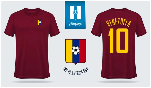 Set van voetbal shirt of voetbal Kit model template ontwerp voor Venezuela National Football team. Voor-en achterzijde Bekijk voetbal uniform. Gele voetbal shirt mock-up. Vector illustratie — Stockvector
