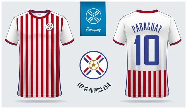 Uppsättning av fotboll Jersey eller fotboll kit utkast mall design för Paraguay herr landslag i fotboll. Fram-och bak sida se fotboll uniform. Gul fotbolls tröja mock up. Vektor illustration — Stock vektor