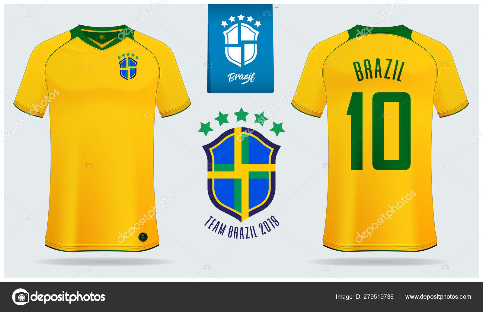 Download Set Of Soccer Jersey Or Football Kit Mockup Template Design For Brazil National Football Team Front And Back View Soccer Uniform Yellow Football Shirt Mock Up Vector Stock Vector Royalty Free Vector