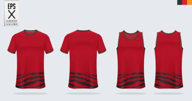 Futbol forması, futbol kiti, basketbol forması için tank top ve çalışan singlet için T-shirt spor mockup şablon tasarım. Ön ve arka görünümde spor üniforması. Vektör.