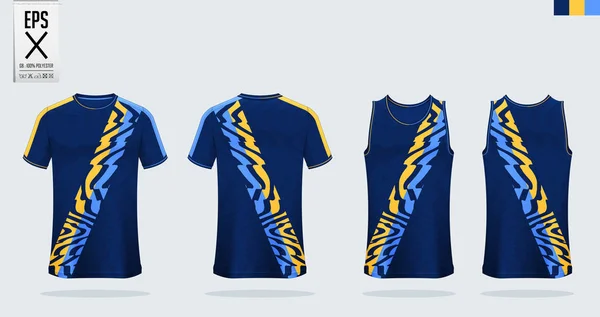 T-shirt sport utkast mall design för fotboll Jersey, Football kit, linne för basket Jersey och kör singlet. Sport Uniform i fram-och baksida. Vektor. — Stock vektor