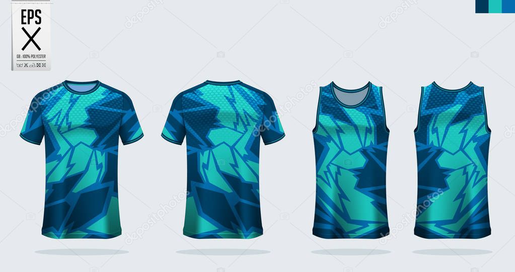 T-shirt sport mockup template design for soccer jersey, football kit, tank top for basketball jersey and running singlet. Sport uniform in front view and back view.  Vector.
