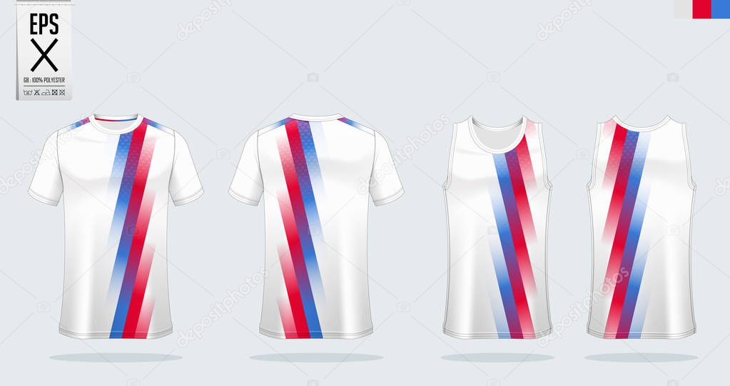 T-shirt sport mockup template design for soccer jersey, football kit, tank top for basketball jersey and running singlet. Sport uniform in front view and back view.  Vector 