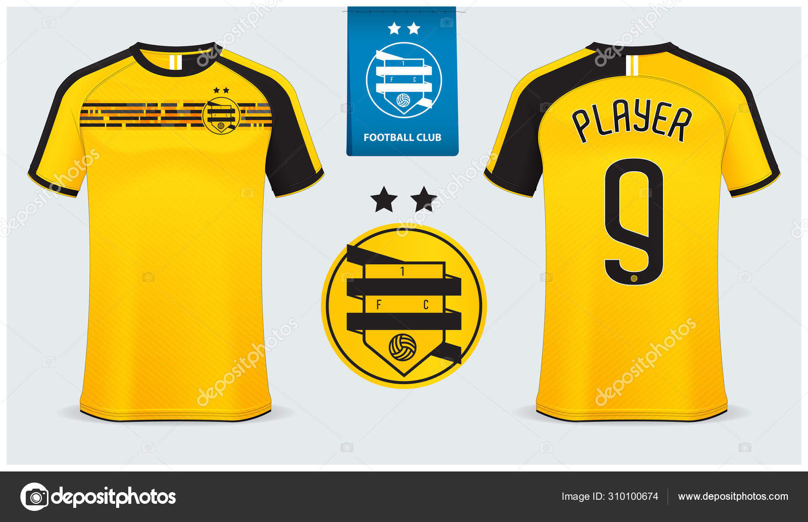 Camiseta amarilla y negra de fútbol o plantilla de fútbol para el