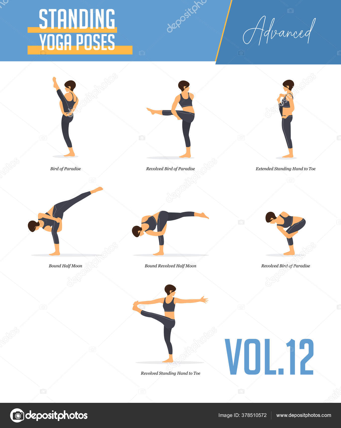 Yoga Poses for Concept of Balancing and Standing Poses in Flat Design  Style. Strong Woman Exercising for Body Stretching. Vector. Stock Vector -  Illustration of female, back: 184977456