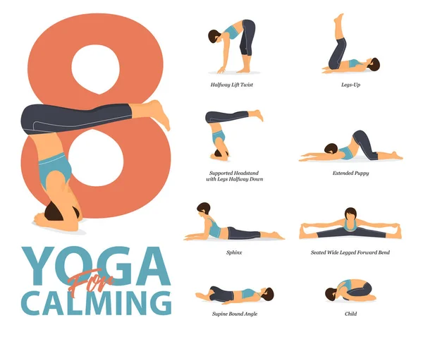 Infographie Poses Yoga Pour Entraînement Maison Dans Concept Yoga Pour — Image vectorielle