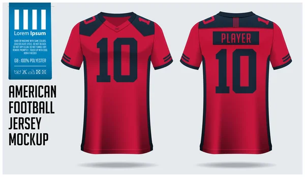 Diseño Plantilla Maqueta Camiseta Fútbol Americano Rojo Negro Para Equipo — Vector de stock