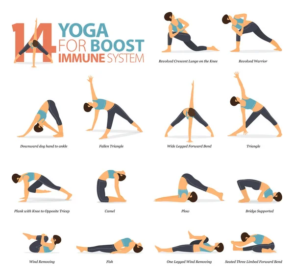 Infografía Poses Yoga Para Entrenar Casa Concepto Yoga Para Potenciar — Archivo Imágenes Vectoriales