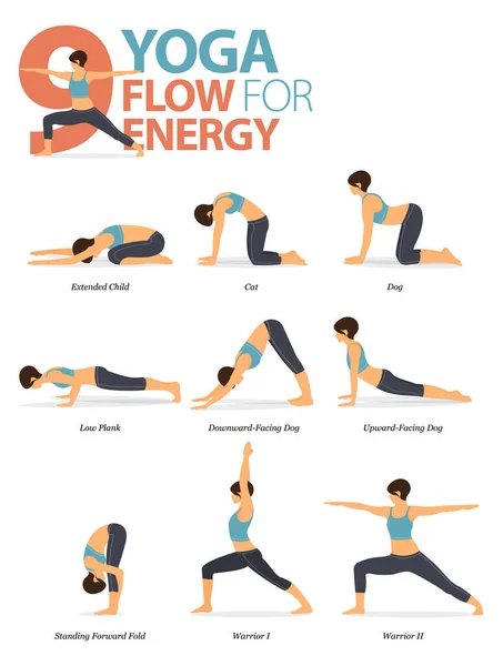 Infografía Posturas Yoga Para Entrenamiento Casa Concepto Flujo Yoga Para — Archivo Imágenes Vectoriales