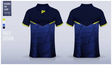 Futbol forması, futbol takımı, spor giyim için polo tişörtü modeli tasarımı. Spor üniforması ön tarafta, arka planda. Spor kulübü için tişört. Kumaş deseni. Gömlek Mockup Vektör İllüstrasyonu.