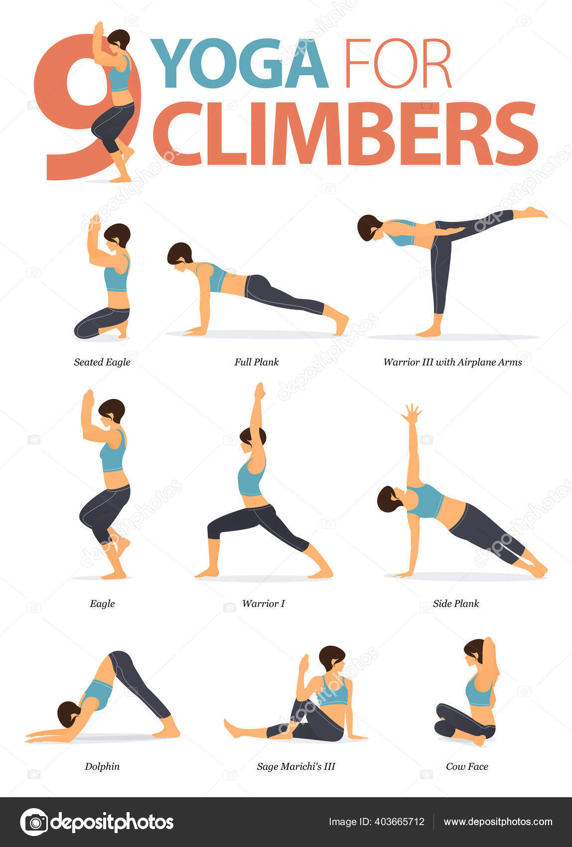 Infographic Yoga Poses Climbers Concept Yoga Athlete Flat Design