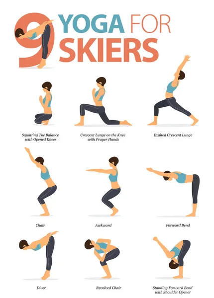 Infografía Poses Yoga Para Esquiadores Concepto Yoga Para Deportistas Diseño — Archivo Imágenes Vectoriales