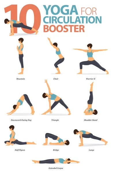 Infografica Yoga Posa Allenamento Casa Nel Concetto Booster Circolazione Design — Vettoriale Stock